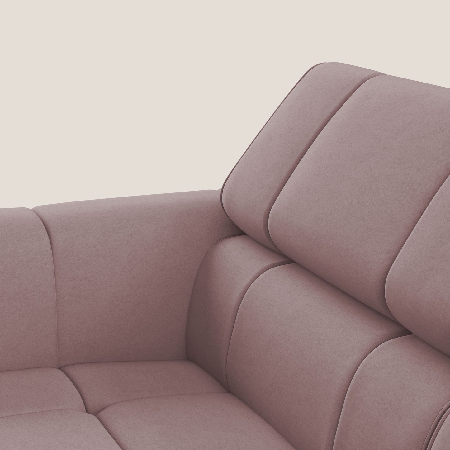 Giotto Divano modulare a 3 sedute con opzione relax elettrico in microfibra effetto velluto impermeabile T09 rosa