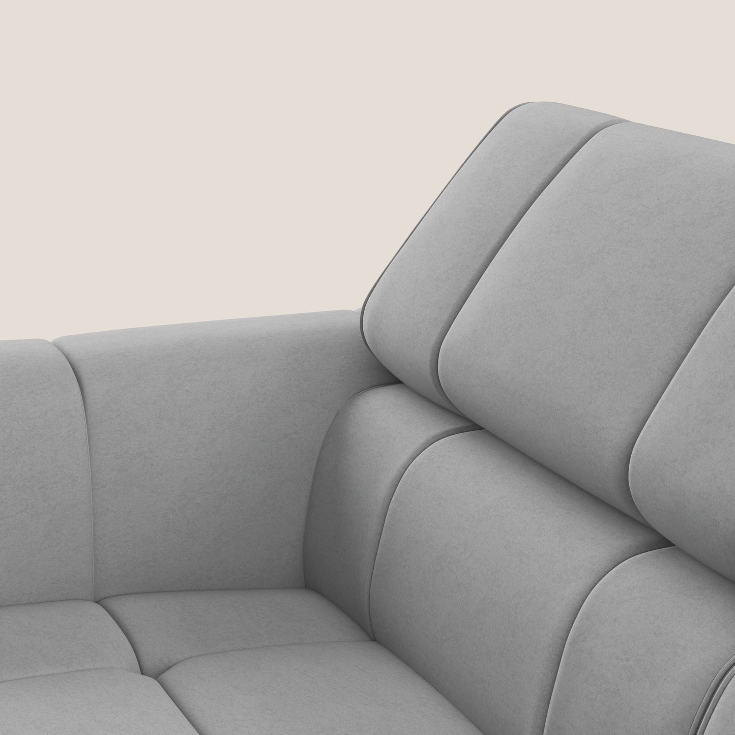 Giotto Divano modulare a 3 sedute con opzione relax elettrico in microfibra effetto velluto impermeabile T09 grigio chiaro