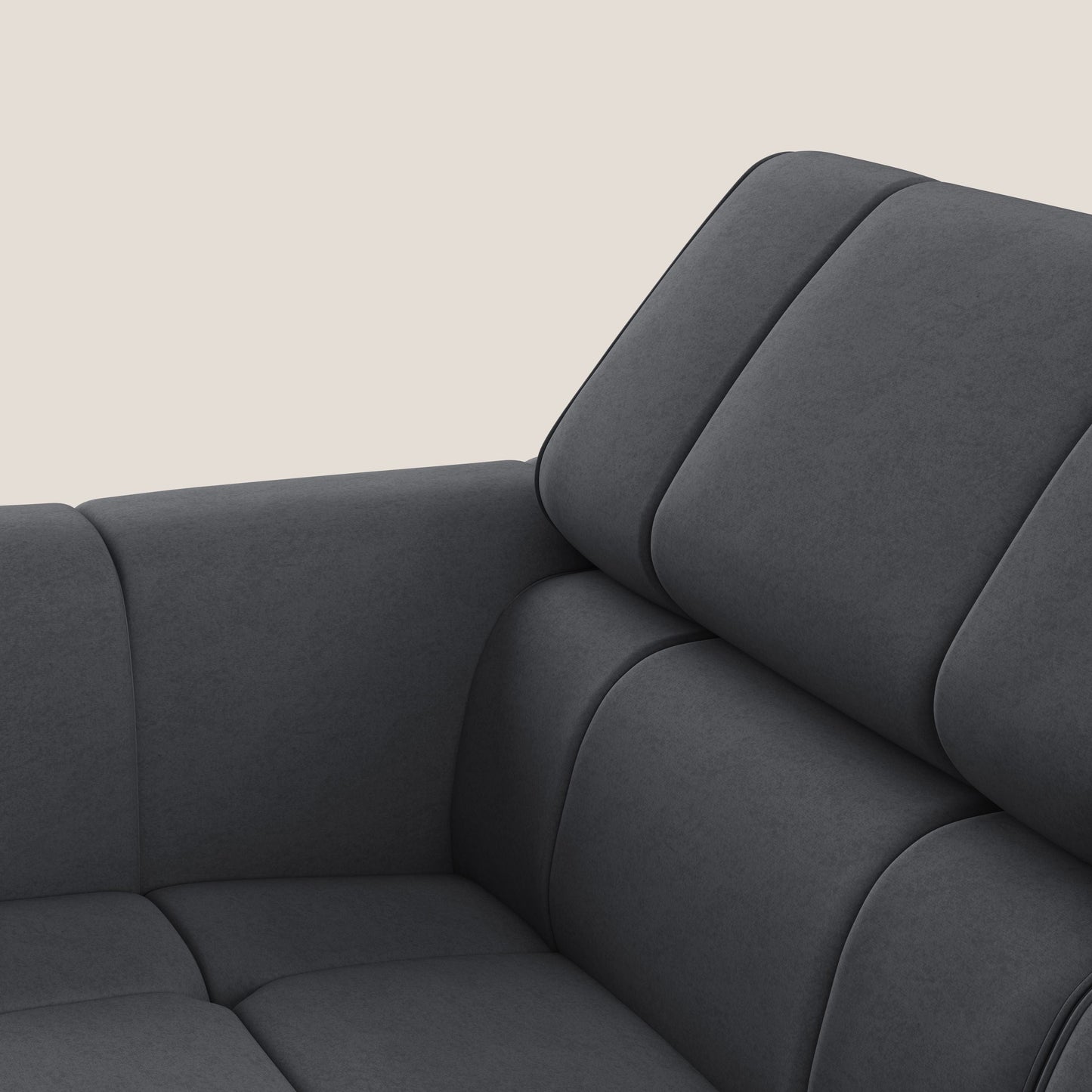 Giotto Divano modulare con opzione relax elettrico in microfibra effetto velluto impermeabile T09 grigio