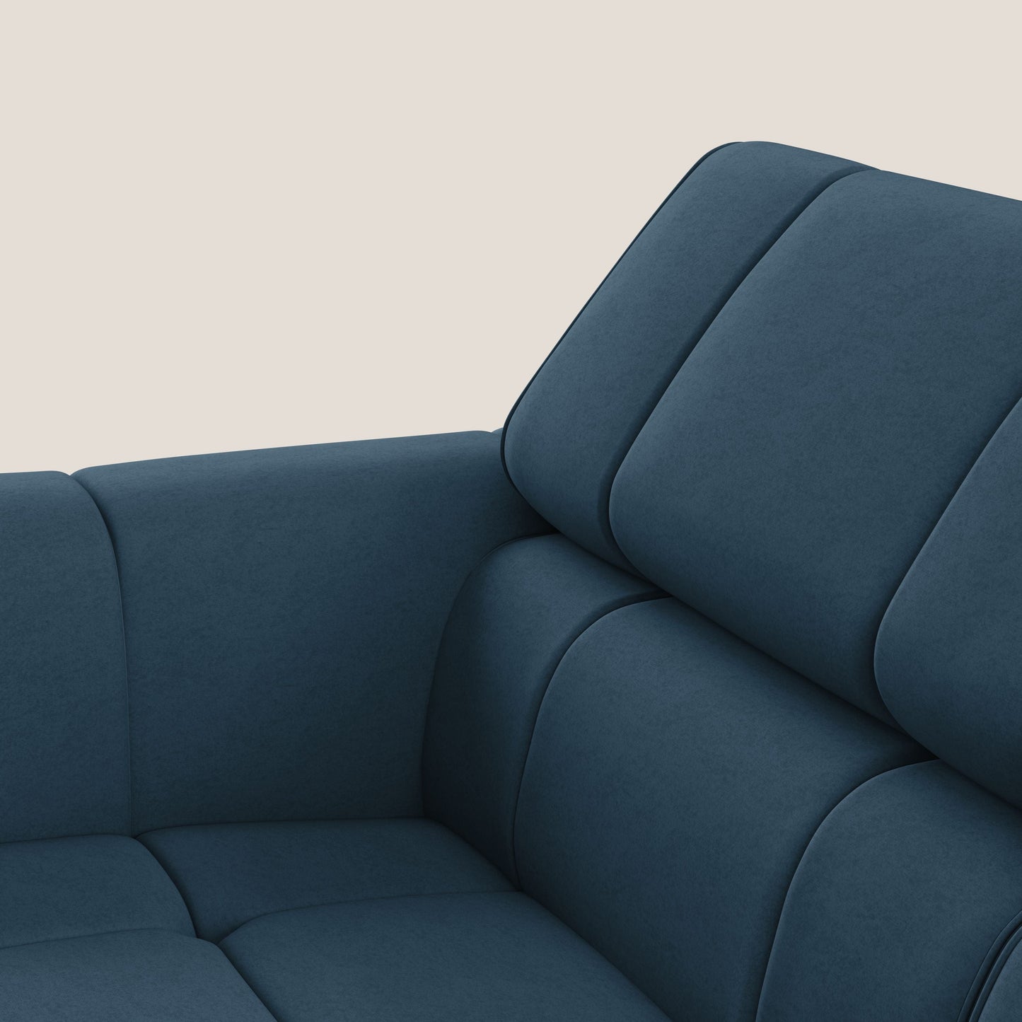 Giotto Divano modulare a 3 sedute con opzione relax elettrico in microfibra effetto velluto impermeabile T09 blu