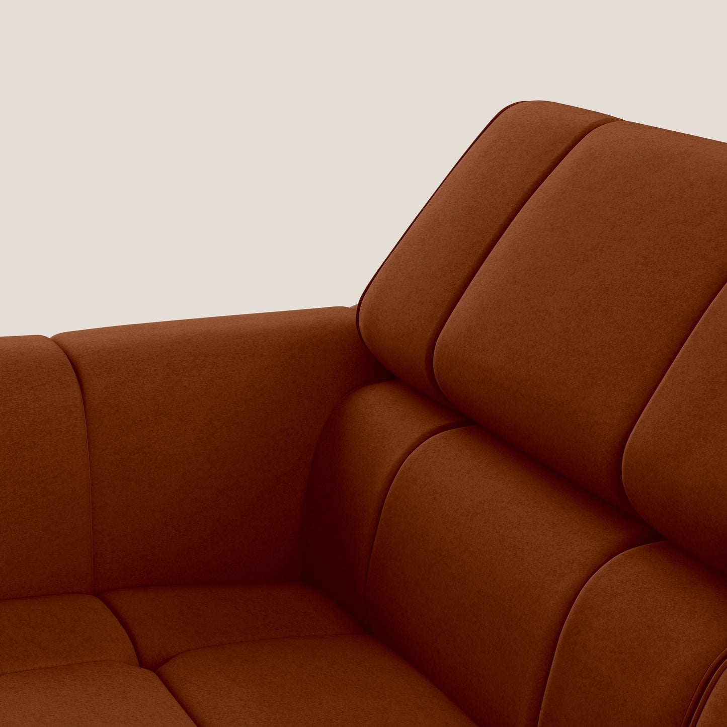 Giotto Divano con terminale e opzione relax elettrico in microfibra effetto velluto impermeabile T09 ruggine