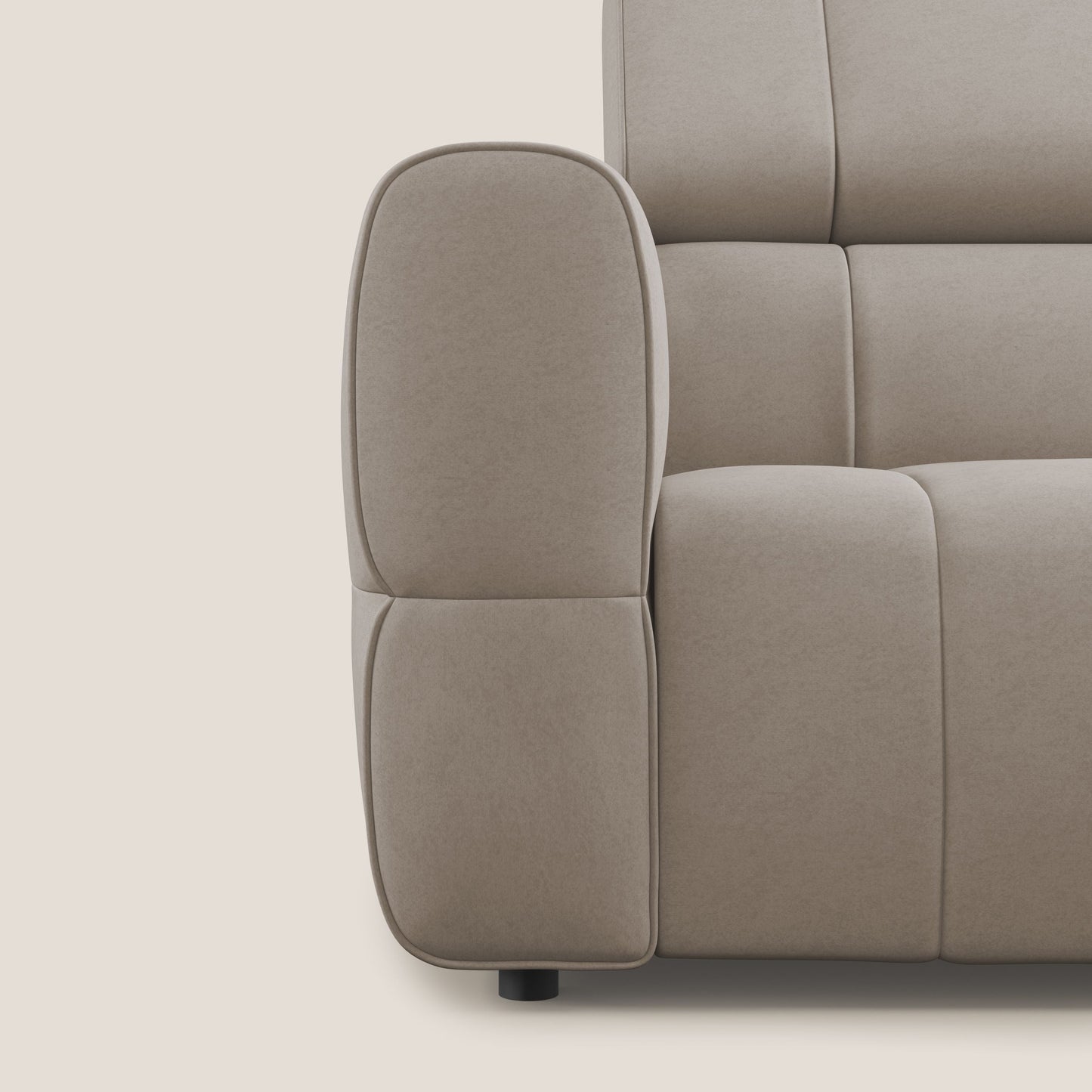 Giotto Divano modulare a 3 sedute con opzione relax elettrico in microfibra effetto velluto impermeabile T09 tortora