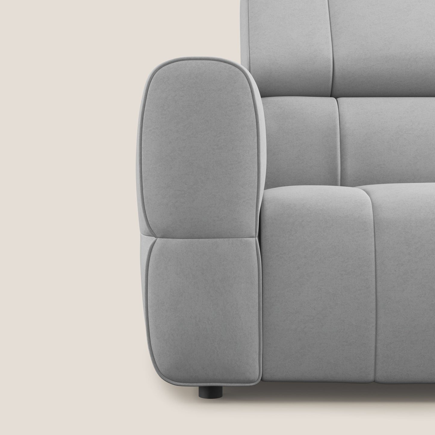 Giotto Divano modulare a 3 sedute con opzione relax elettrico in microfibra effetto velluto impermeabile T09 grigio chiaro