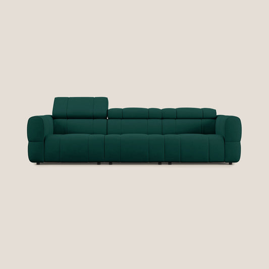 Giotto Divano modulare a 3 sedute con opzione relax elettrico in microfibra effetto velluto impermeabile T09 verde