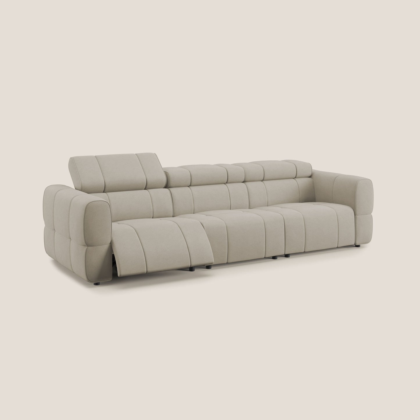 Giotto Divano modulare a 3 sedute con opzione relax elettrico in microfibra effetto velluto impermeabile T09 beige