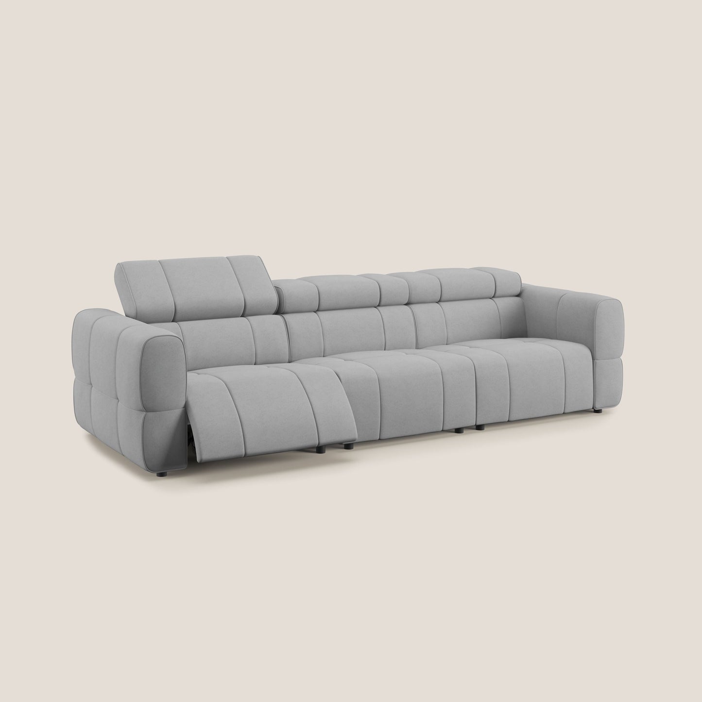 Giotto Divano modulare a 3 sedute con opzione relax elettrico in microfibra effetto velluto impermeabile T09 grigio chiaro