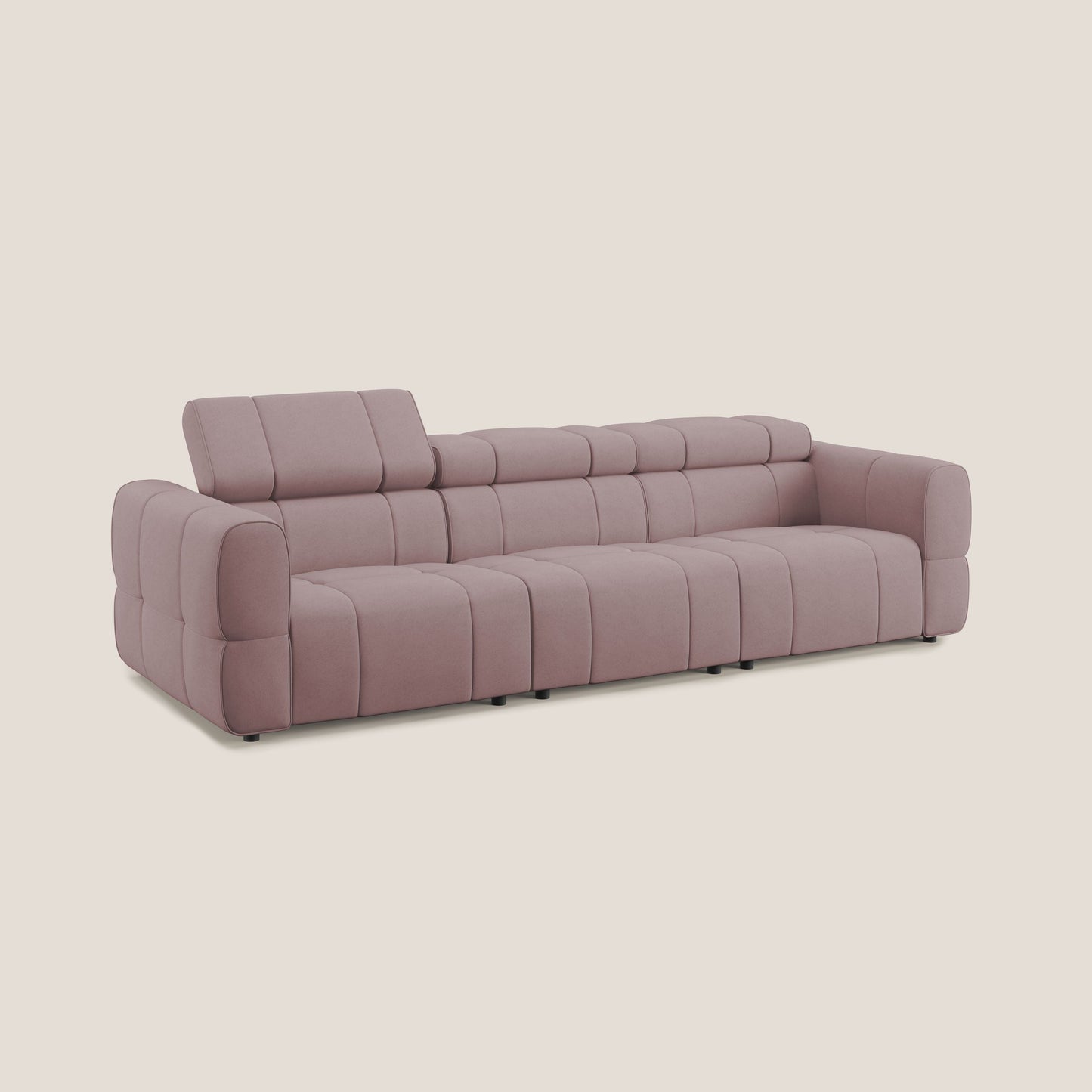 Giotto Divano modulare a 3 sedute con opzione relax elettrico in microfibra effetto velluto impermeabile T09 rosa