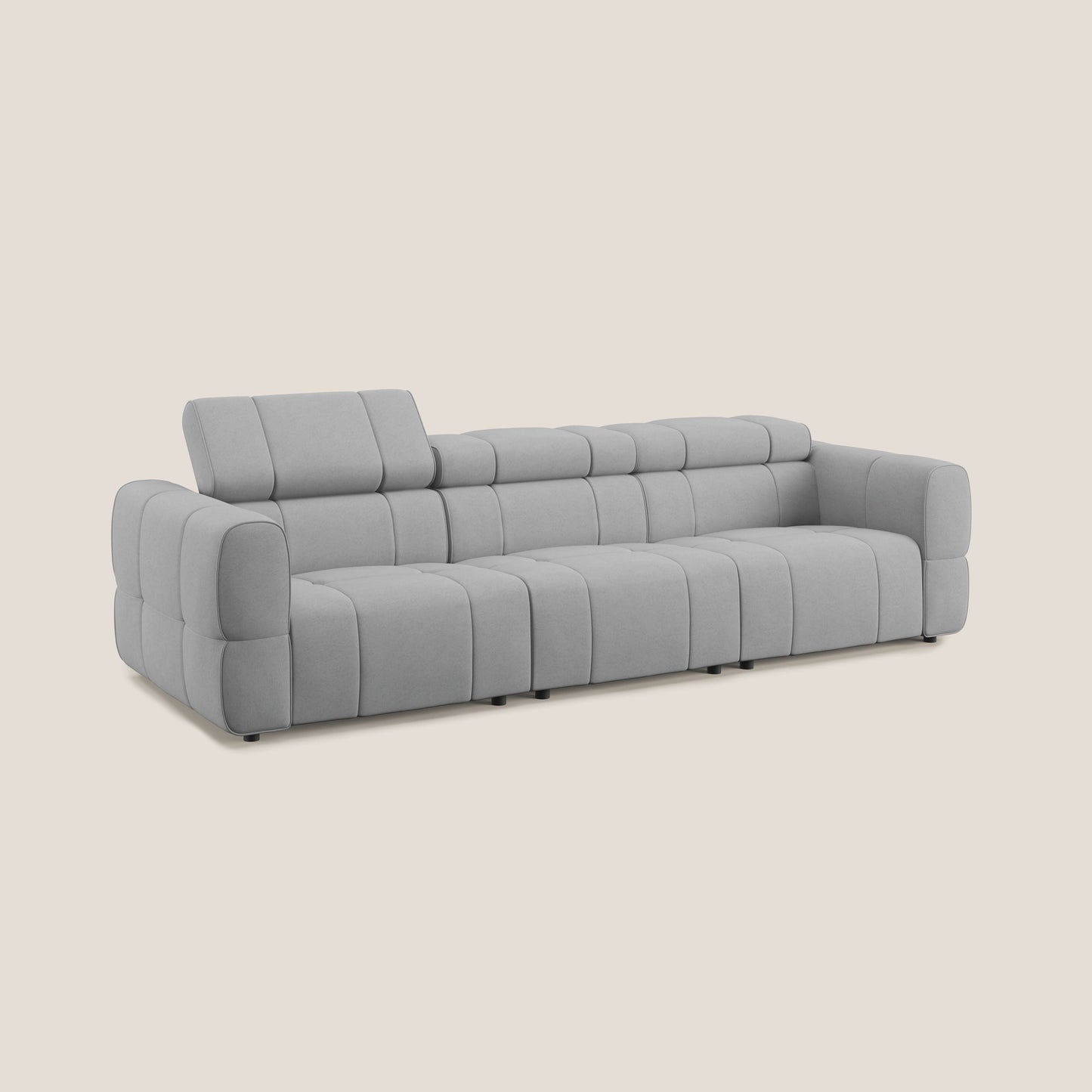 Giotto Divano modulare a 3 sedute con opzione relax elettrico in microfibra effetto velluto impermeabile T09 grigio chiaro