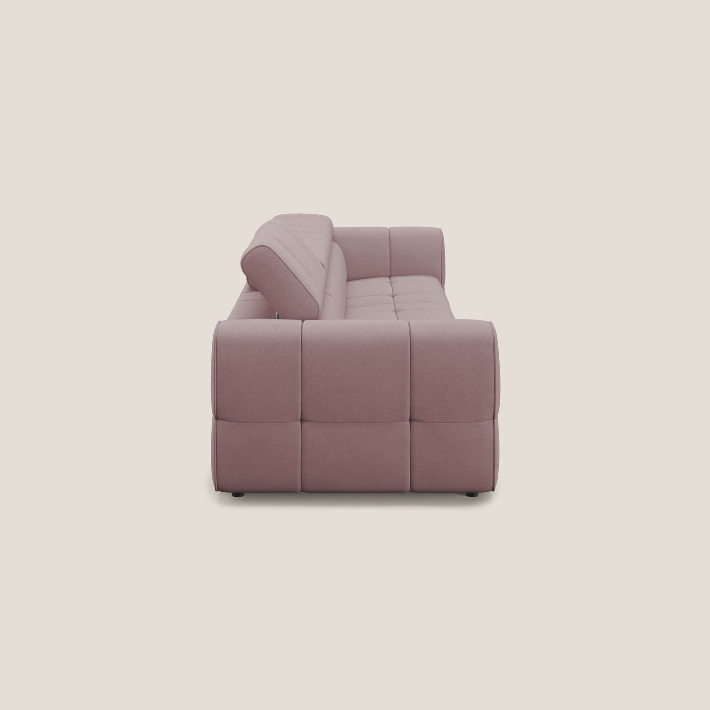 Giotto Divano modulare a 3 sedute con opzione relax elettrico in microfibra effetto velluto impermeabile T09 rosa
