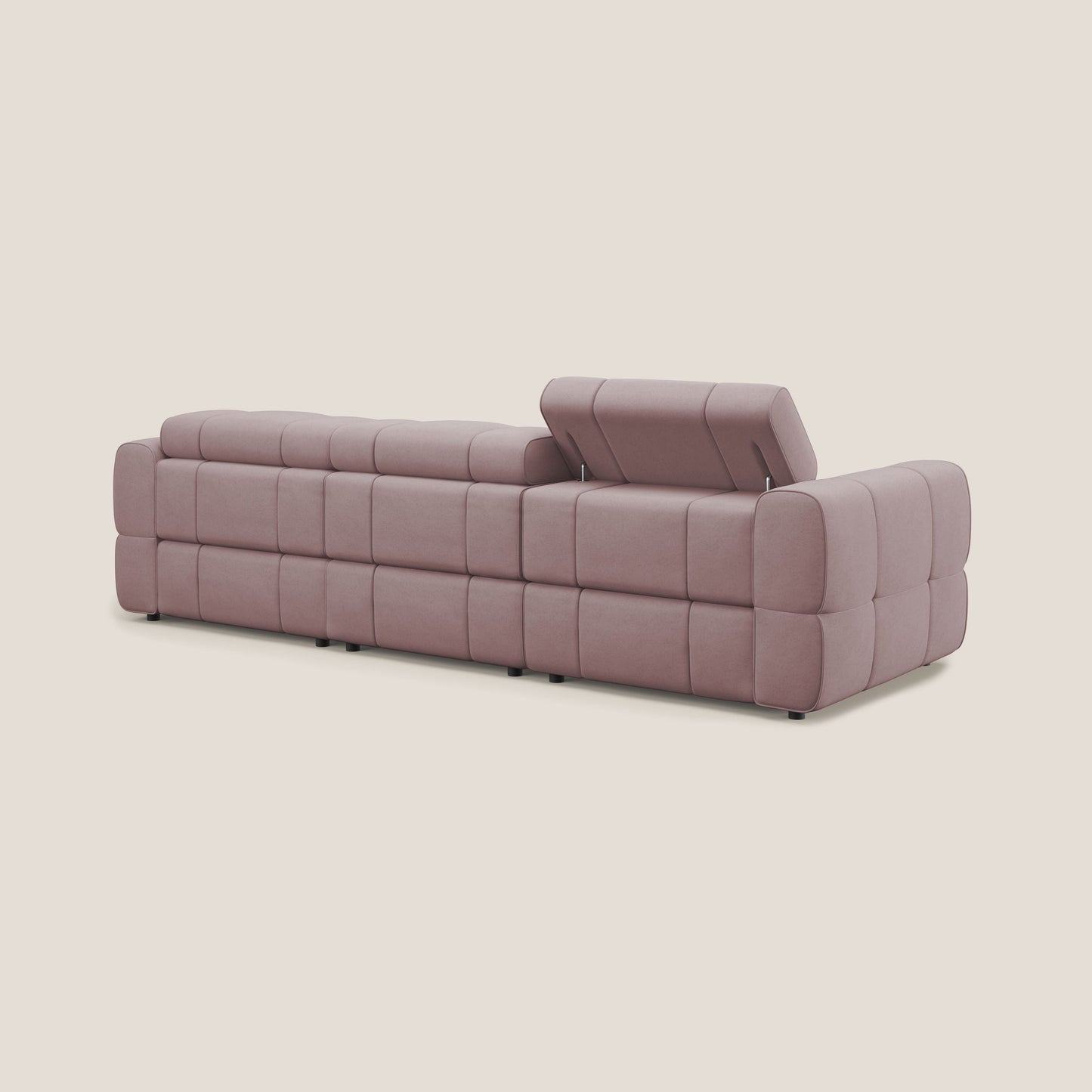 Giotto Divano modulare a 3 sedute con opzione relax elettrico in microfibra effetto velluto impermeabile T09 rosa