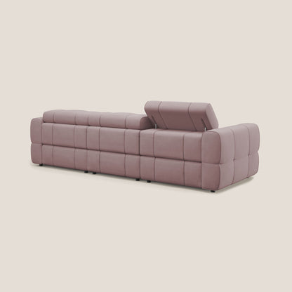 Giotto Divano modulare a 3 sedute con opzione relax elettrico in microfibra effetto velluto impermeabile T09 rosa