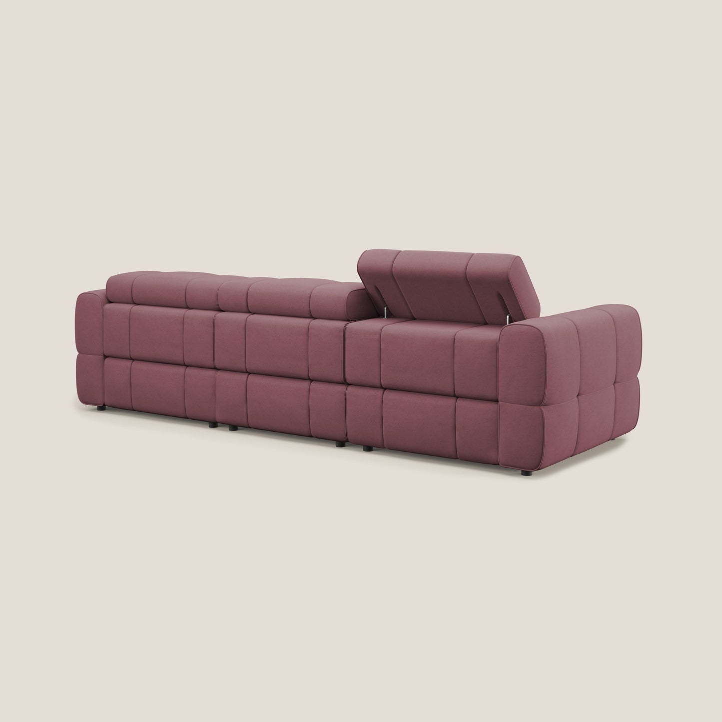 Giotto Divano modulare a 3 sedute con opzione relax elettrico in microfibra effetto velluto impermeabile T09 salmone