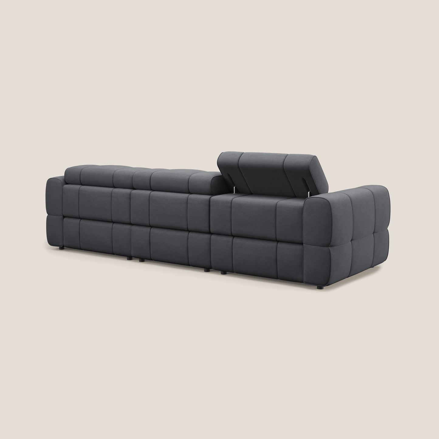 Giotto Divano modulare a 3 sedute con opzione relax elettrico in microfibra effetto velluto impermeabile T09 grigio