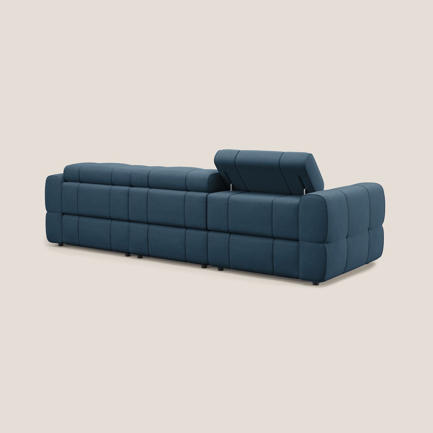 Giotto Divano modulare a 3 sedute con opzione relax elettrico in microfibra effetto velluto impermeabile T09 blu