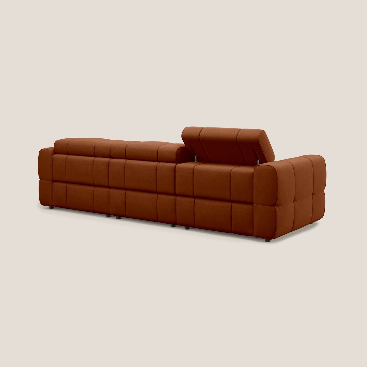 Giotto Divano modulare a 3 sedute con opzione relax elettrico in microfibra effetto velluto impermeabile T09 ruggine