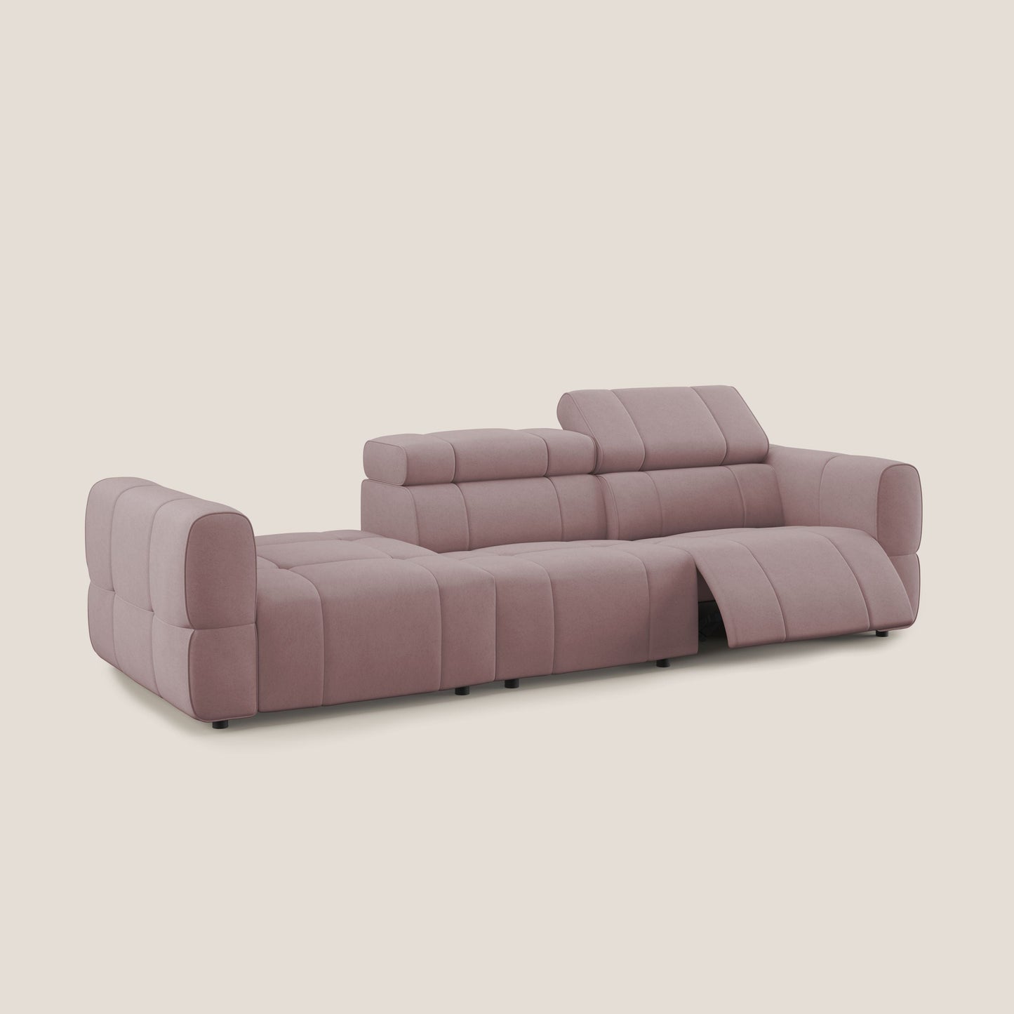 Giotto Divano con terminale e opzione relax elettrico in microfibra effetto velluto impermeabile T09 rosa