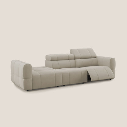 Giotto Divano con terminale e opzione relax elettrico in microfibra effetto velluto impermeabile T09 beige