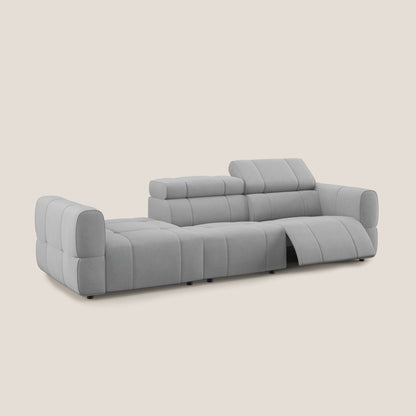 Giotto Divano con terminale e opzione relax elettrico in microfibra effetto velluto impermeabile T09 grigio chiaro