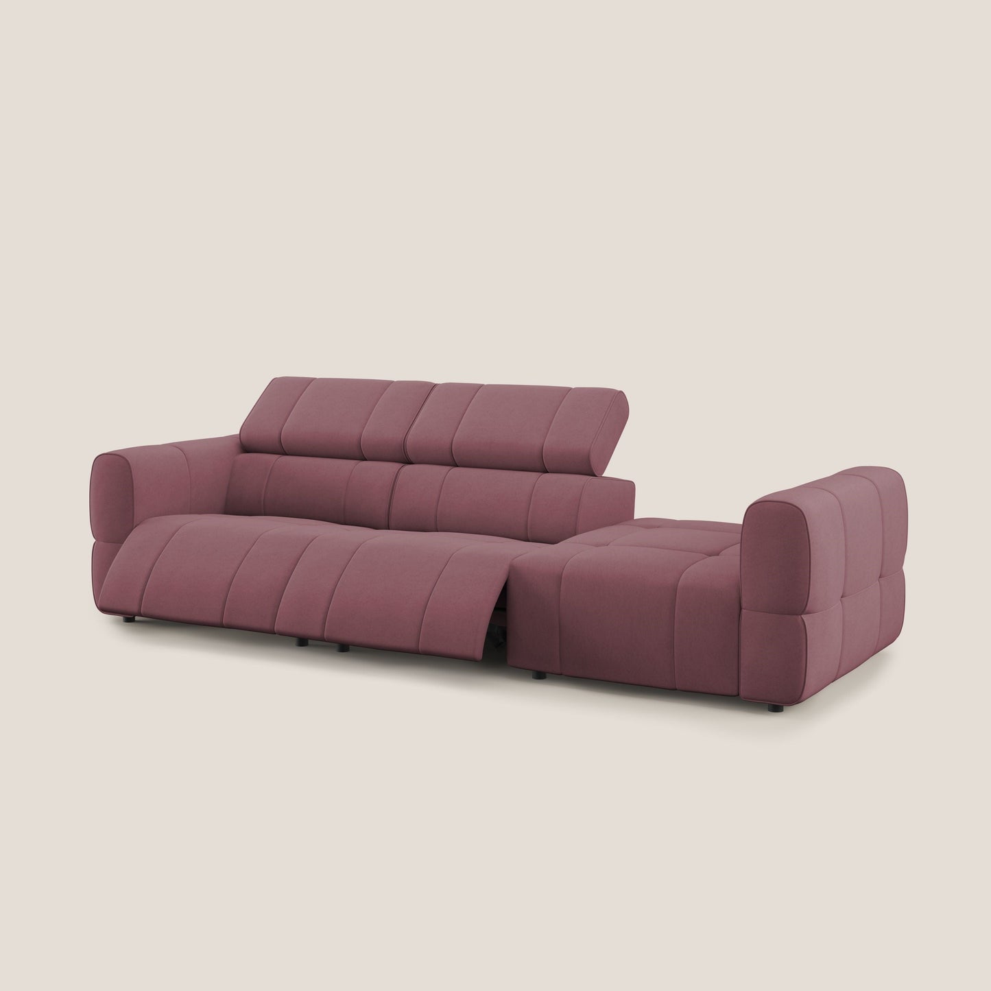 Giotto Divano con terminale e opzione relax elettrico in microfibra effetto velluto impermeabile T09 salmone