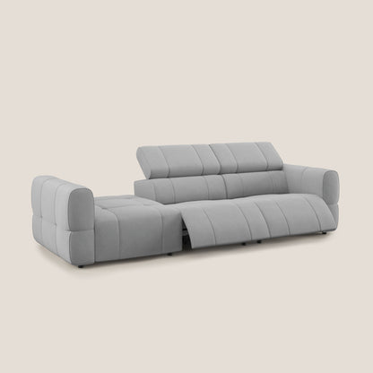 Giotto Divano con terminale e opzione relax elettrico in microfibra effetto velluto impermeabile T09 grigio chiaro