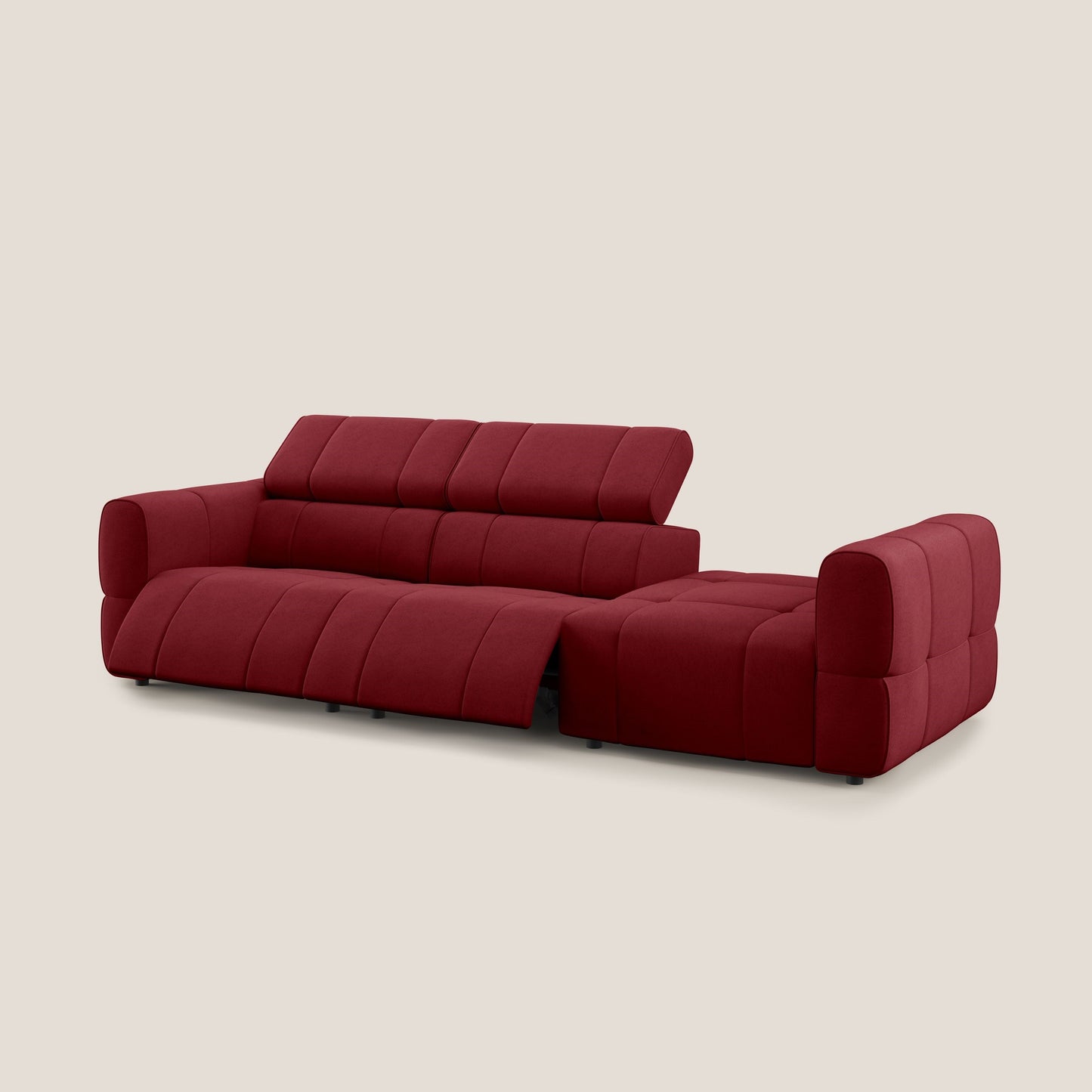 Giotto Divano con terminale e opzione relax elettrico in microfibra effetto velluto impermeabile T09 rosso