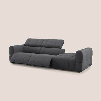 Giotto Divano con terminale e opzione relax elettrico in microfibra effetto velluto impermeabile T09 grigio