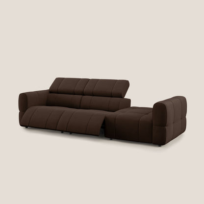 Giotto Divano con terminale e opzione relax elettrico in microfibra effetto velluto impermeabile T09 marrone