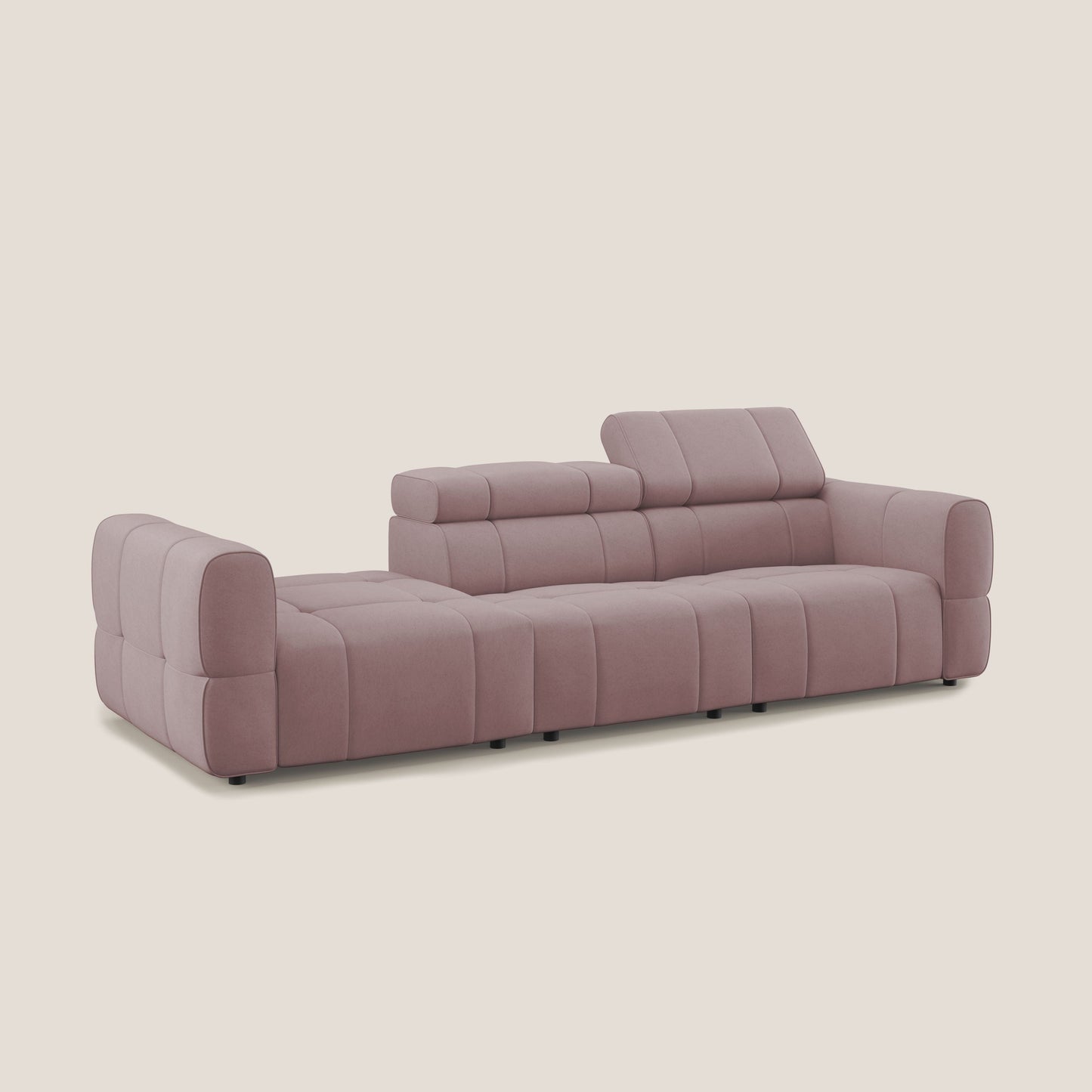 Giotto Divano con terminale e opzione relax elettrico in microfibra effetto velluto impermeabile T09 rosa