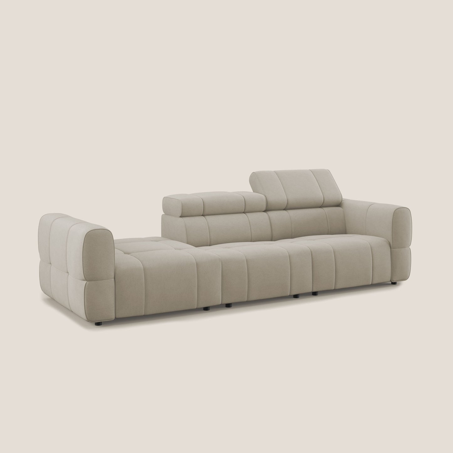 Giotto Divano con terminale e opzione relax elettrico in microfibra effetto velluto impermeabile T09 beige