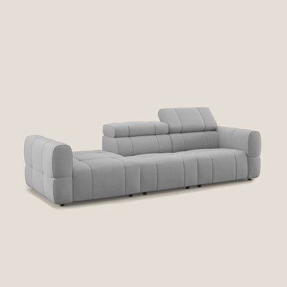 Giotto Divano con terminale e opzione relax elettrico in microfibra effetto velluto impermeabile T09 grigio chiaro