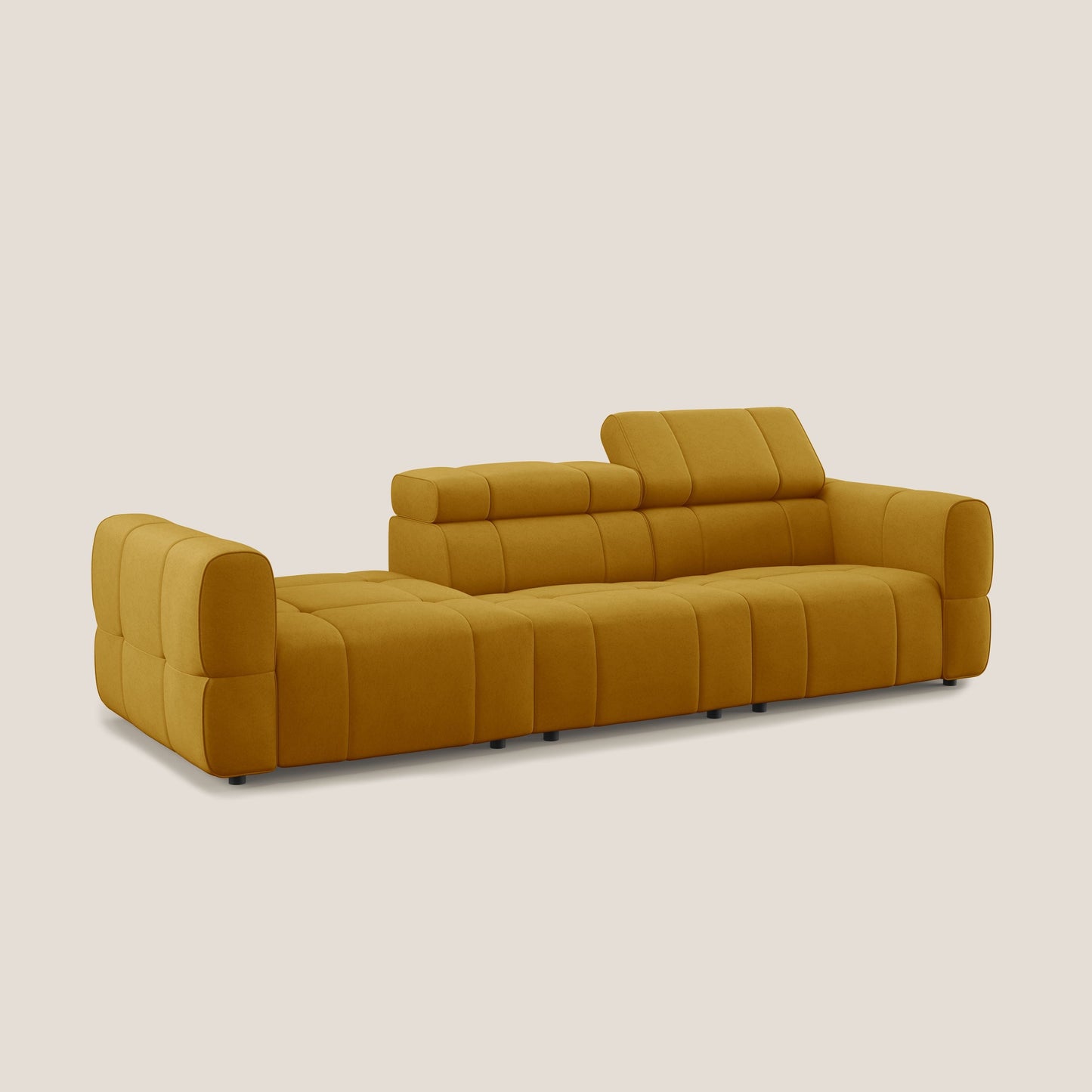 Giotto Divano con terminale e opzione relax elettrico in microfibra effetto velluto impermeabile T09 giallo