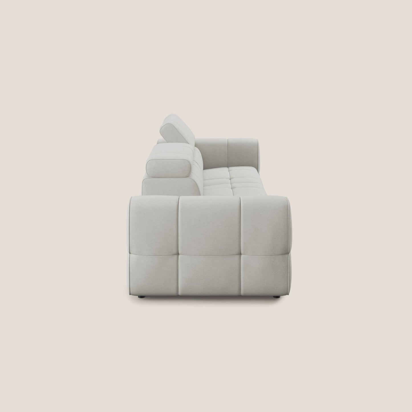 Giotto Divano con terminale e opzione relax elettrico in microfibra effetto velluto impermeabile T09 panna