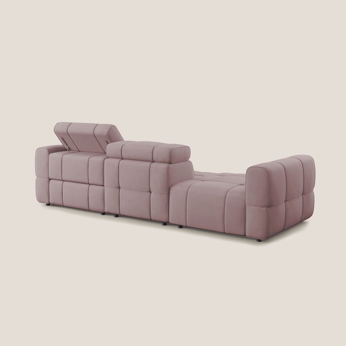 Giotto Divano con terminale e opzione relax elettrico in microfibra effetto velluto impermeabile T09 rosa