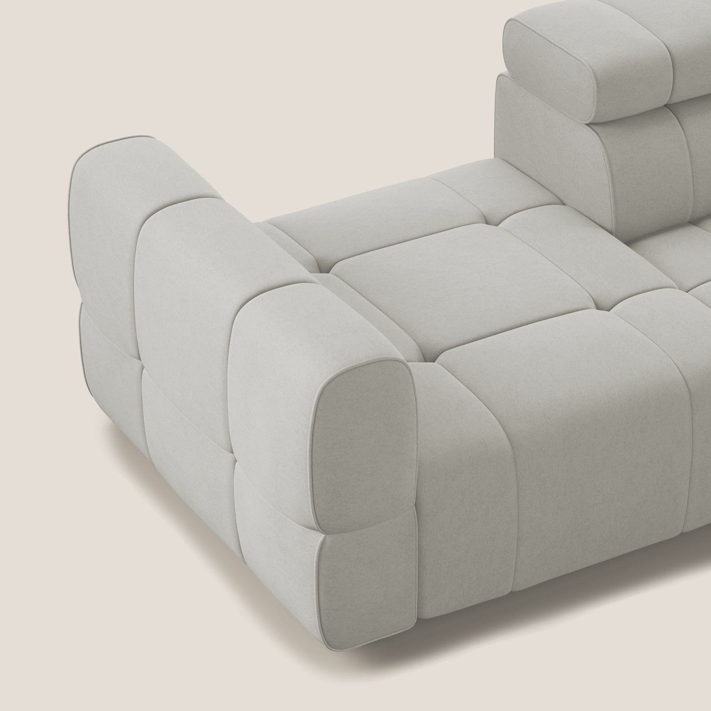 Giotto Divano con terminale e opzione relax elettrico in microfibra effetto velluto impermeabile T09 panna