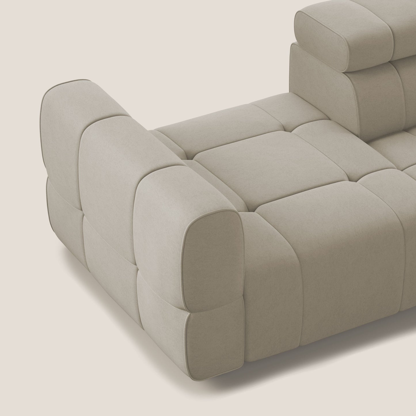 Giotto Divano con terminale e opzione relax elettrico in microfibra effetto velluto impermeabile T09 beige