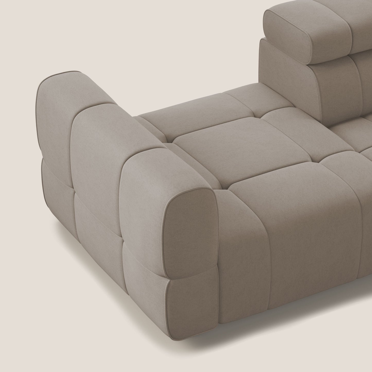 Giotto Divano con terminale e opzione relax elettrico in microfibra effetto velluto impermeabile T09 tortora