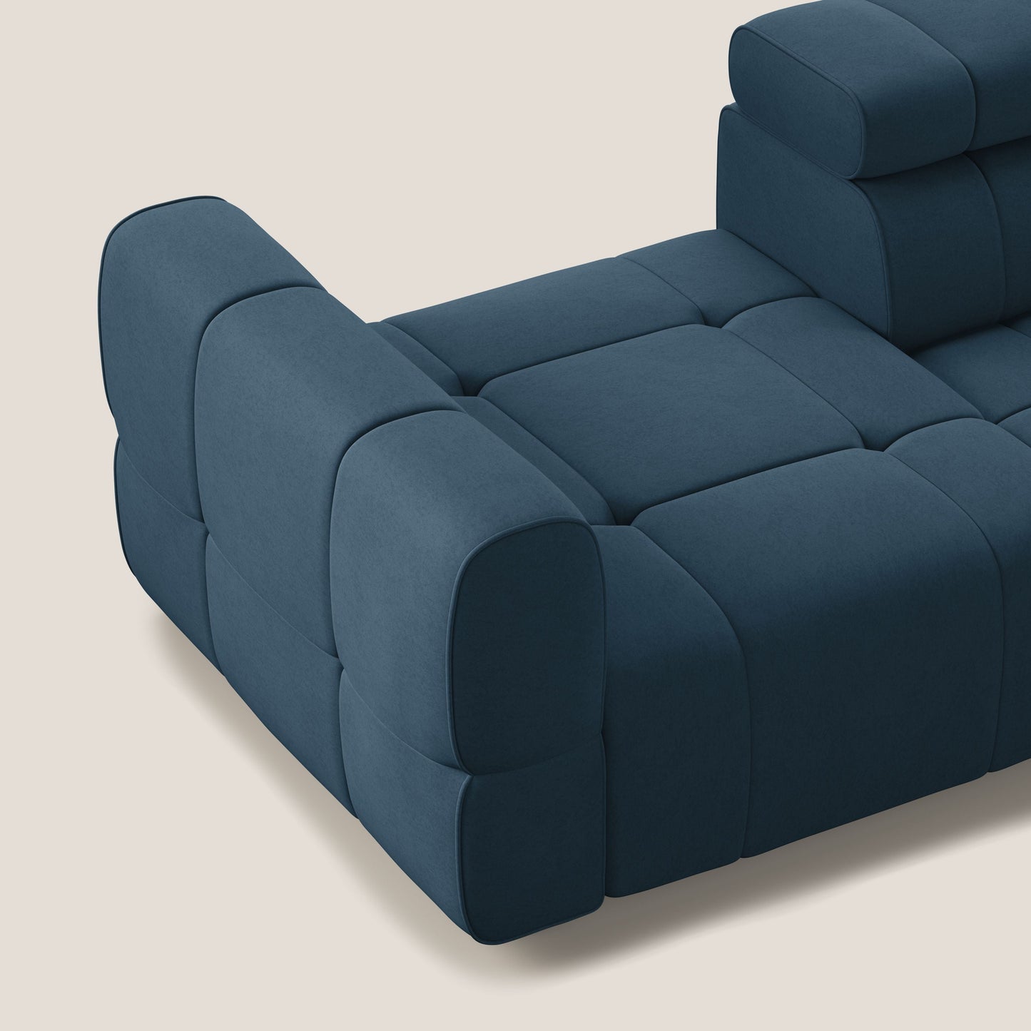 Giotto Divano con terminale e opzione relax elettrico in microfibra effetto velluto impermeabile T09 blu