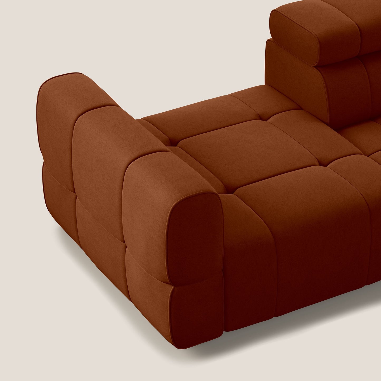 Giotto Divano con terminale e opzione relax elettrico in microfibra effetto velluto impermeabile T09 ruggine