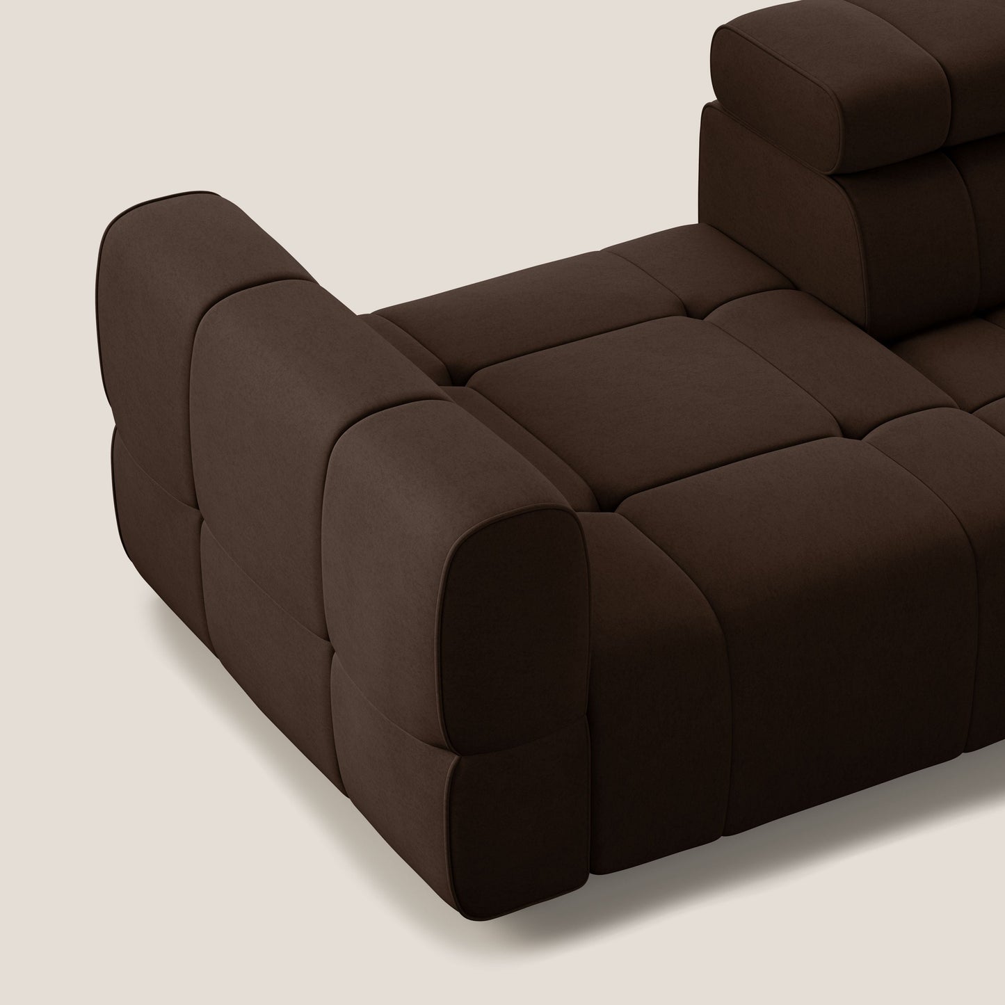 Giotto Divano con terminale e opzione relax elettrico in microfibra effetto velluto impermeabile T09 marrone