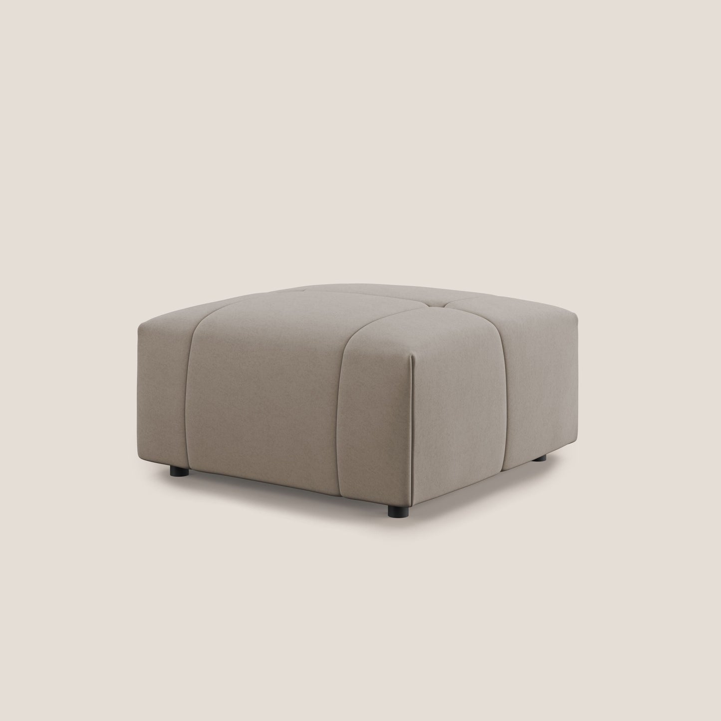 Pouf Giotto in morbida microfibra effetto velluto impermeabile idrorepellente T09 tortora 