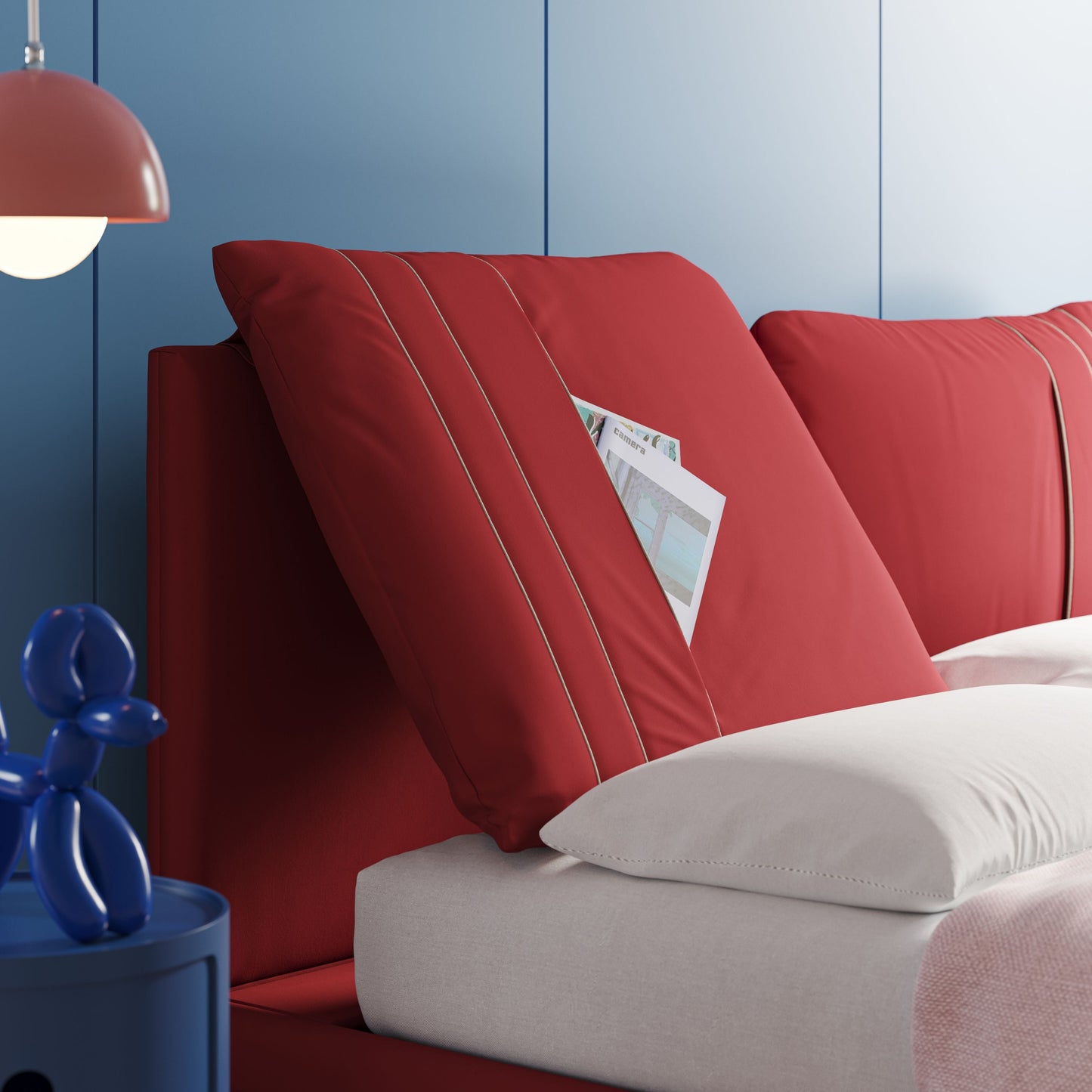 Giselle letto moderno con cuscini testata regolabile con tasche in microfibra impermeabile T11 rosso