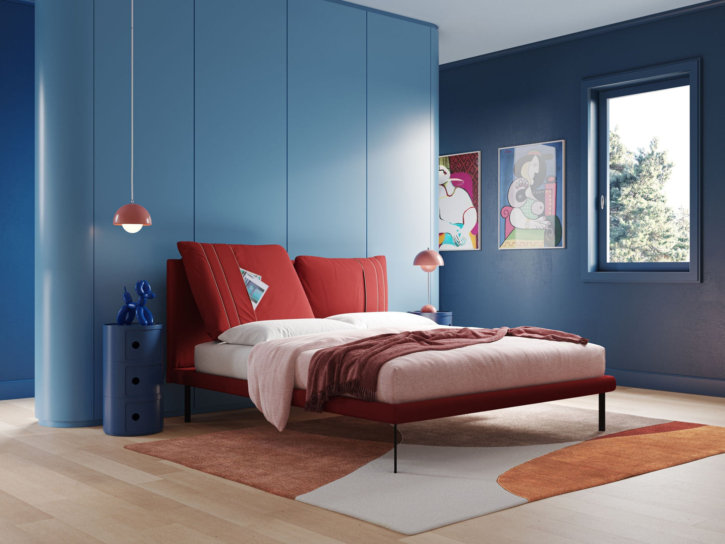 Giselle letto moderno con cuscini testata regolabile con tasche in microfibra impermeabile T11 rosso