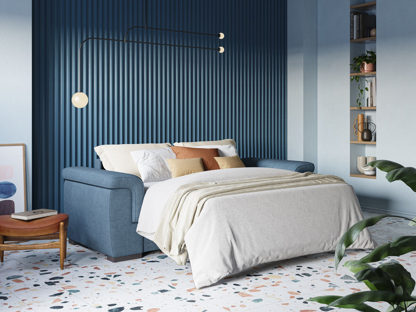 Giunone divano letto con materasso alto 18 cm e poggiatesta reclinabili in tessuto impermeabile T02 carta da zucchero 