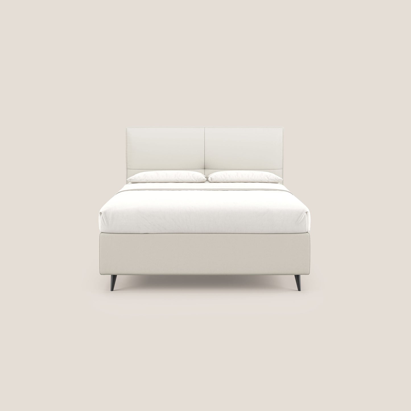 Greta letto contenitore dimensioni SLIM con testata trapuntata in ecopelle impermeabile T04 bianco 