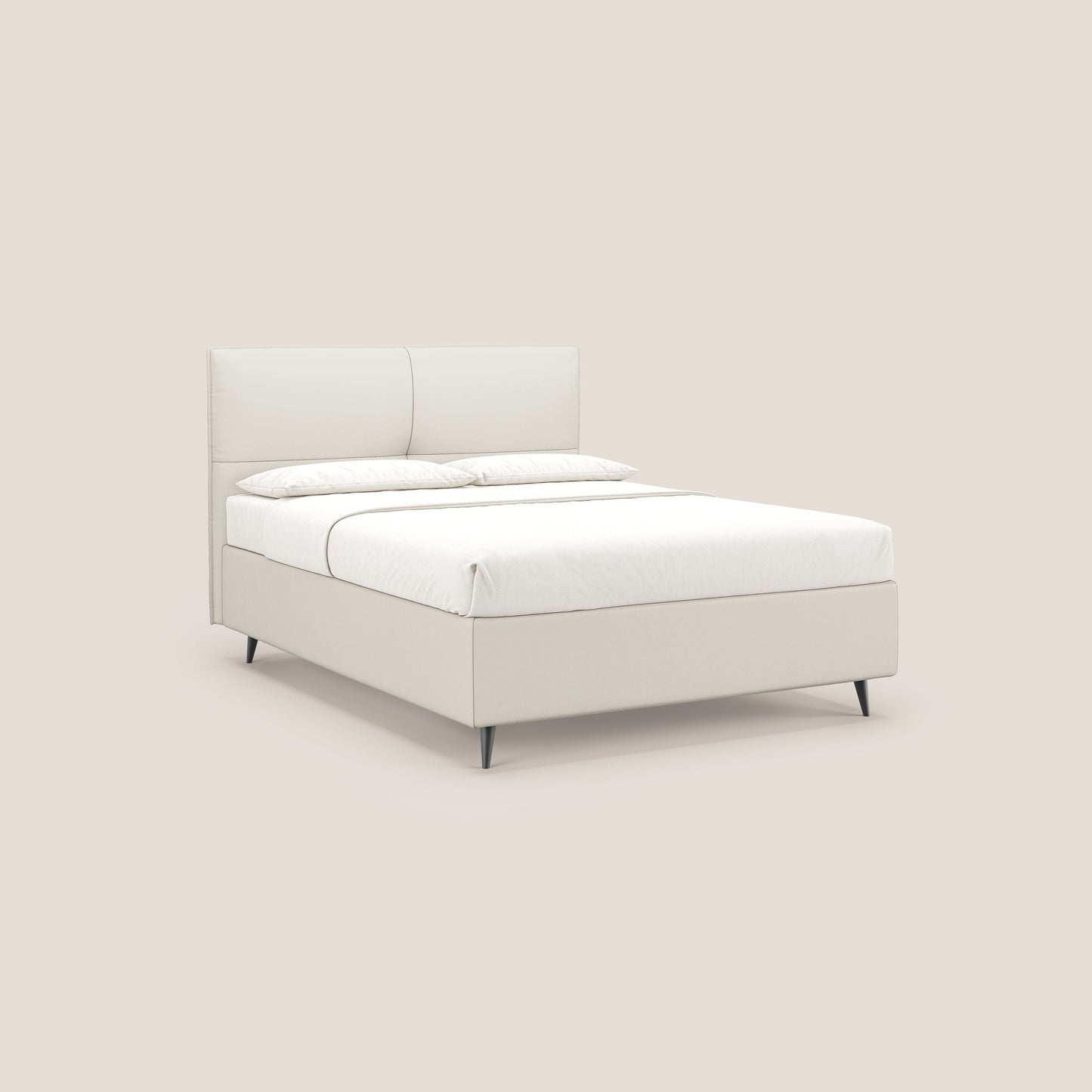 Greta letto contenitore dimensioni SLIM con testata trapuntata in ecopelle impermeabile T04 bianco 