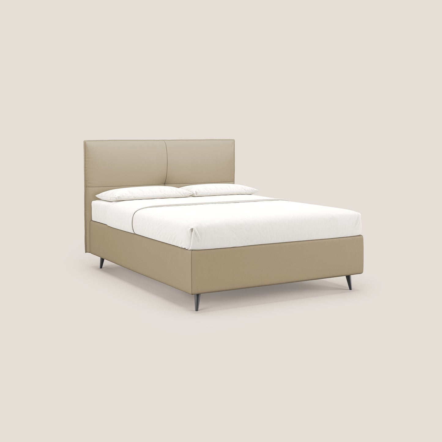 Greta letto contenitore dimensioni SLIM con testata trapuntata in ecopelle impermeabile T04 beige 
