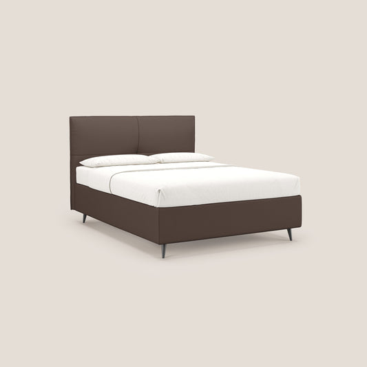 Greta letto contenitore dimensioni SLIM con testata trapuntata in ecopelle impermeabile T04 marrone 
