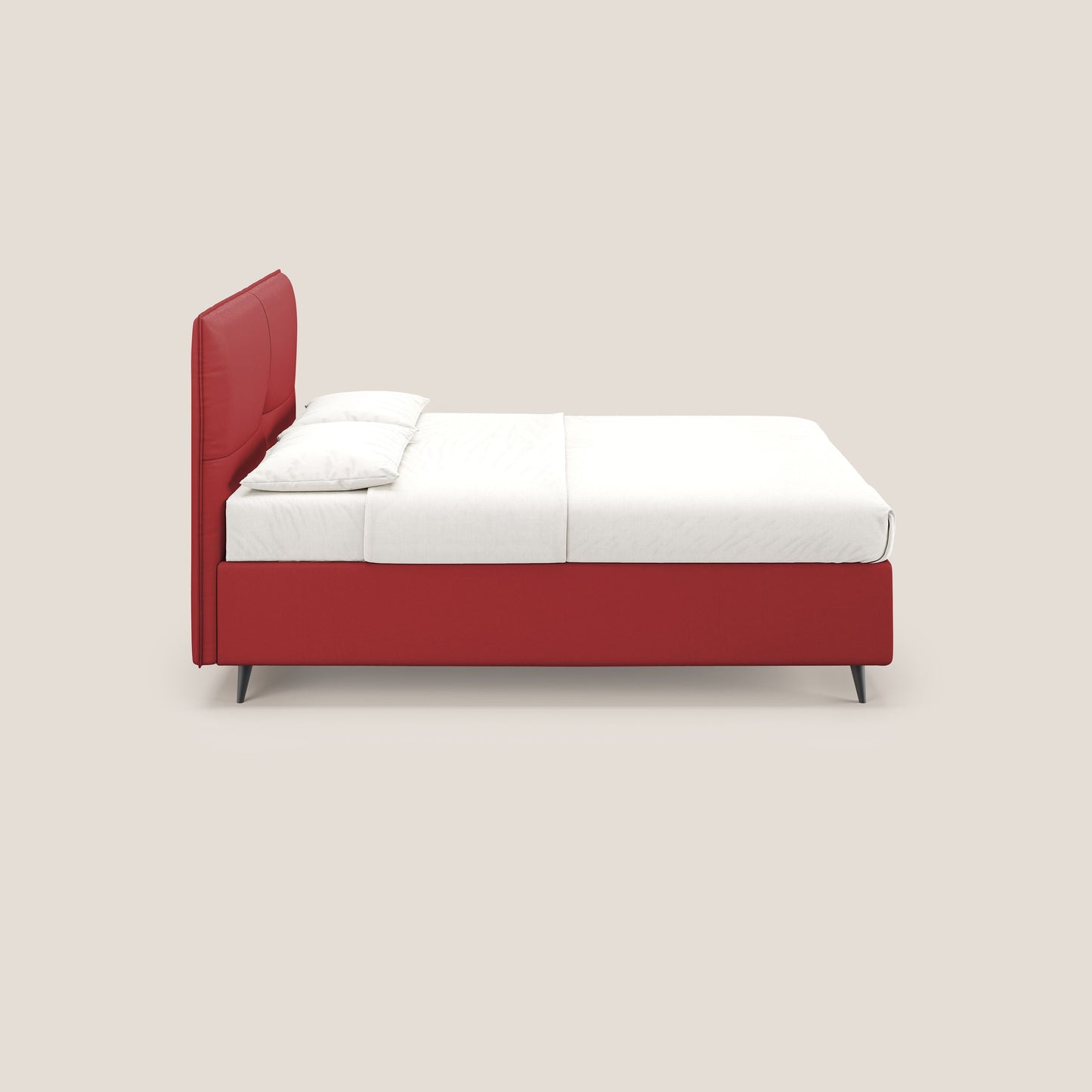 Greta letto contenitore dimensioni SLIM con testata trapuntata in ecopelle impermeabile T04 rosso 