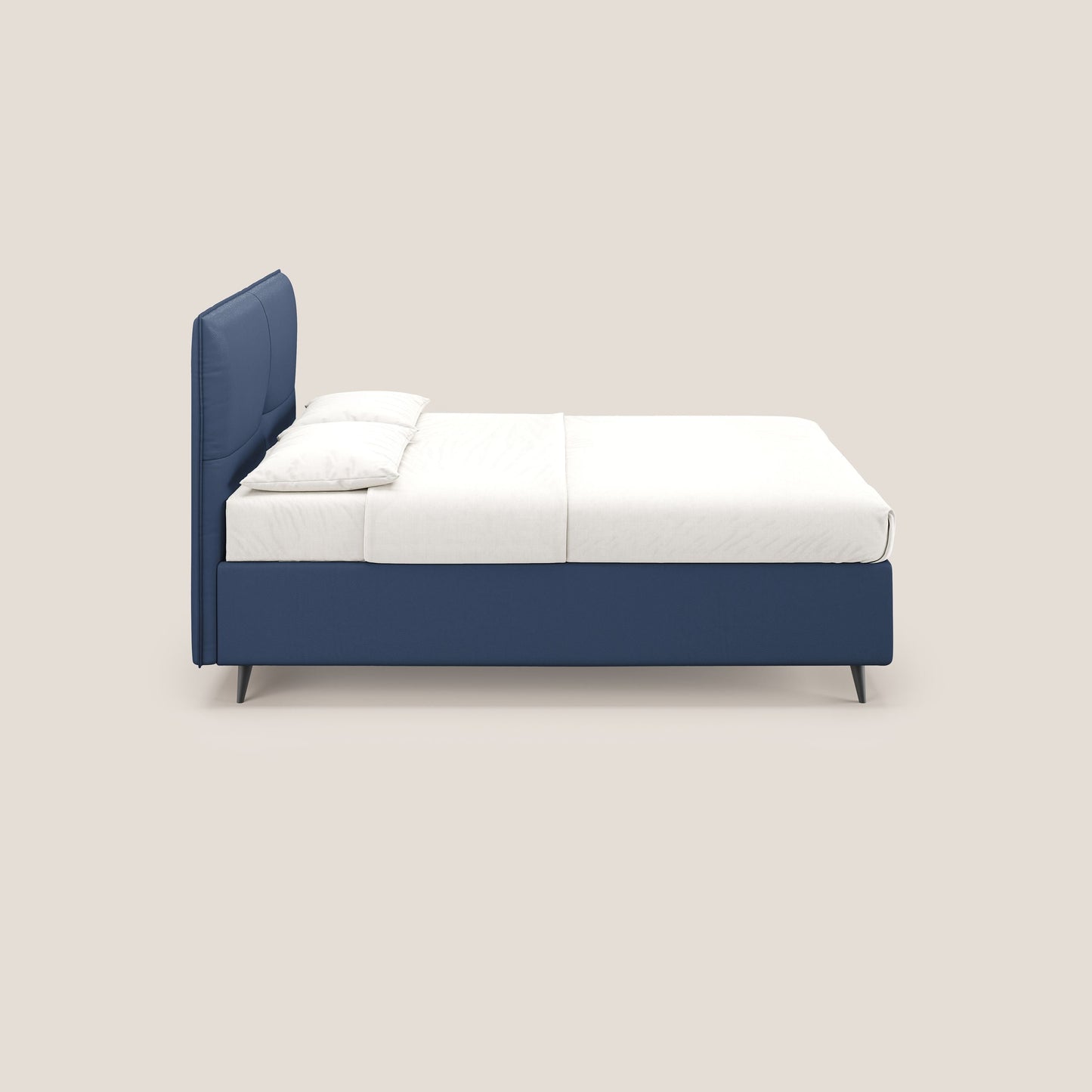 Greta letto contenitore dimensioni SLIM con testata trapuntata in ecopelle impermeabile T04 blu 