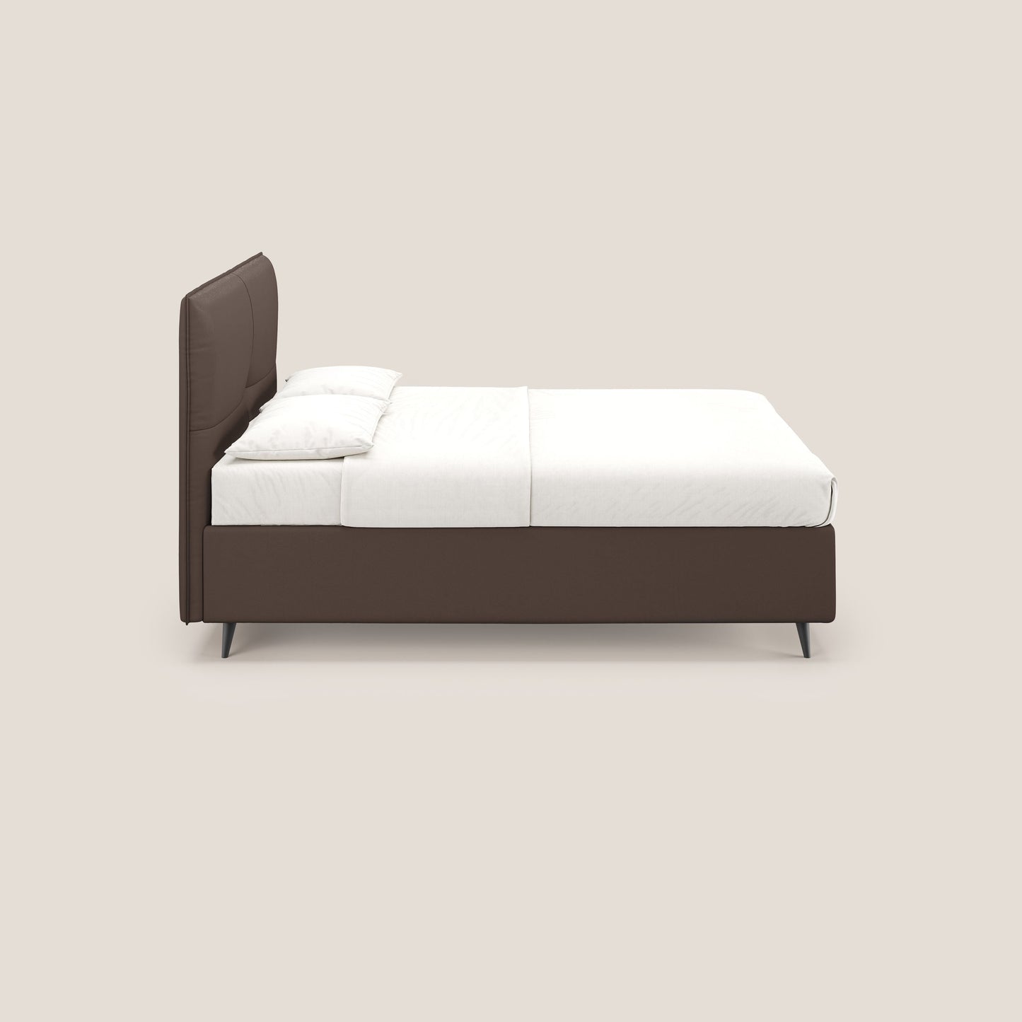 Greta letto contenitore dimensioni SLIM con testata trapuntata in ecopelle impermeabile T04 marrone 